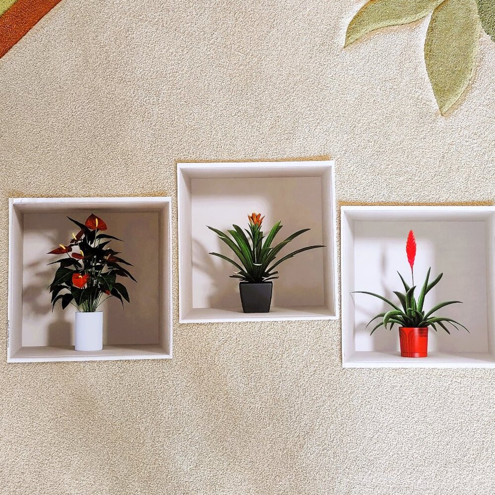Wall Decals Set of 3 Shadowbox Tropical Plants
